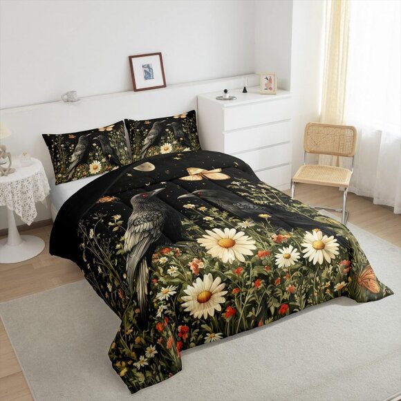 Crow Queen Size Bedding Set - Picture 1 of 7